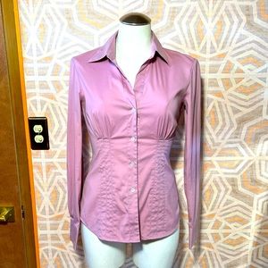 Theory Stretch Cotton Detail Front Mauve Button Down Top- sz P